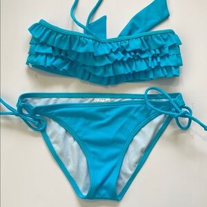 Roxy Turquoise Ruffle Bikini Set Kids Size Medium